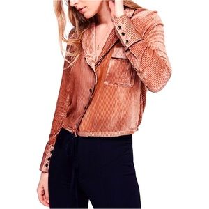 Free People Velvet Button Down in Blush